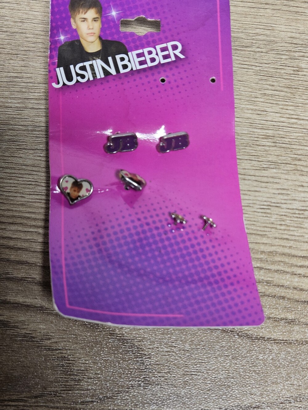 2011 Justin Bieber Claire's Earrings Set JB Hearts Logo Studs Missing Pair